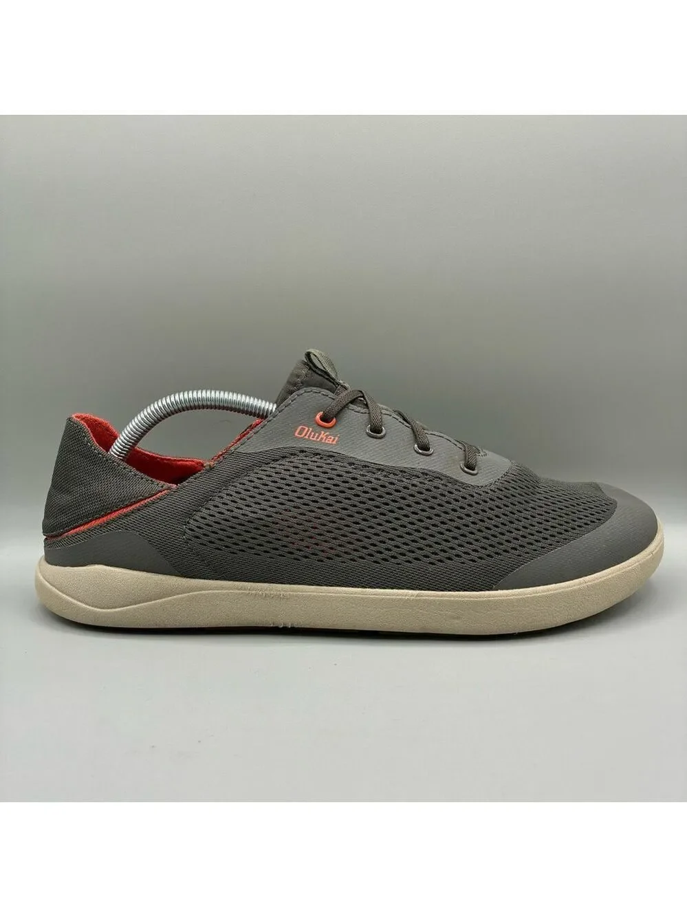 OluKai Moku Poe Slip On Shoes Men’s 12 Gray Red Boat Sneakers 10472-4EKZ